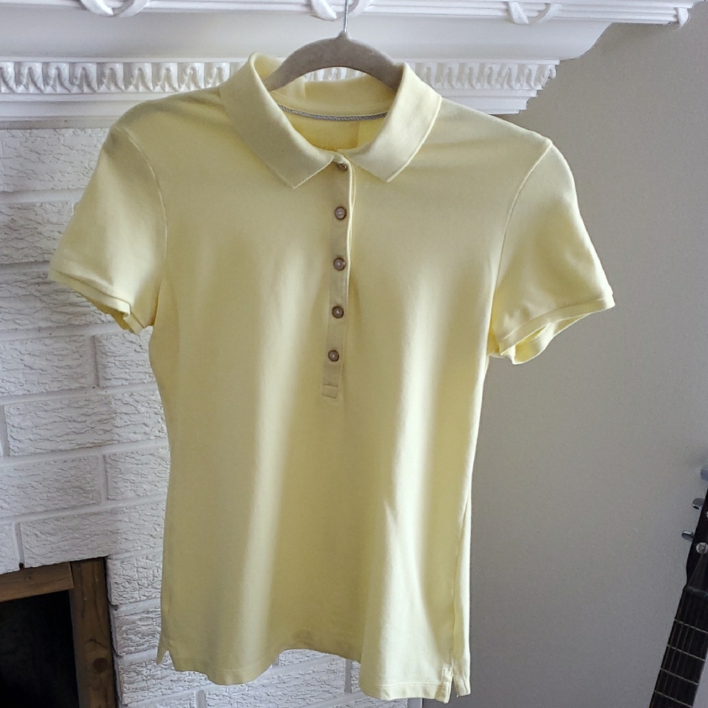 Banana Republic Women's Yellow Polo Shirt Short Sleeves Preppy Golf Size S